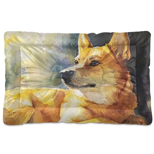 Hundebett, waschbar, weich, rutschfest, für große, mittelgroße und kleine Hunde, 91,4 x 61 cm, Aquarell-Gelb von Yoogain