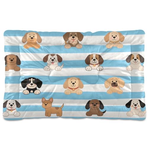 Hundebett, waschbar, weich, rutschfest, für große, mittelgroße und kleine Hunde, 91,4 x 61 cm, Blau / Weiß gestreift von Yoogain