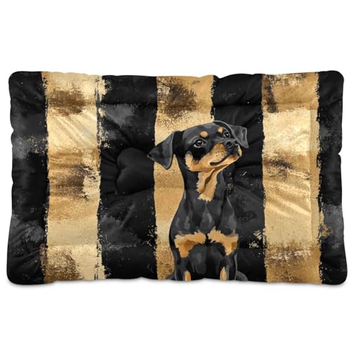 Hundebett, waschbar, weich, rutschfest, für mittelgroße und große Hunde, 91,4 x 61 cm, Schwarz und goldfarben von Yoogain