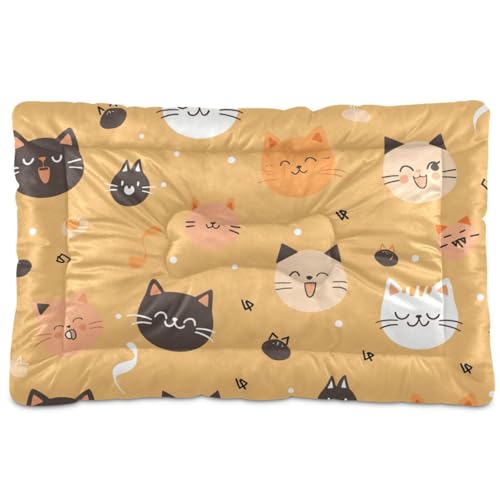 Hundebett-Matte mit niedlichem Cartoon-Katzenmotiv, waschbar, rutschfest, weich, bequem, für mittelgroße und große Hunde, 91,4 x 61 cm von Yoogain