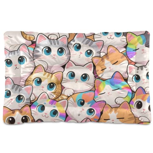 Hundebett mit niedlichem Cartoon-Katzen-Regenbogen, waschbar, weich, rutschfest, für große, mittelgroße und kleine Hunde, 91,4 x 61 cm von Yoogain