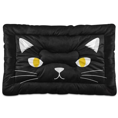Hundebett mit niedlichem Cartoon-Katzenaugen, waschbar, weich, bequem, rutschfeste Unterseite, für mittelgroße und große Hunde, 91,4 x 61 cm, Schwarz von Yoogain
