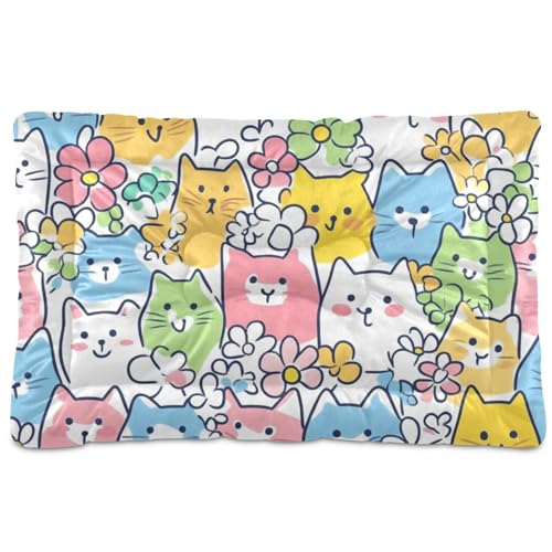 Hundebettunterlage mit bunten Cartoon-Katzen, waschbar, weich, bequem, rutschfeste Unterseite, Haustiermatte für große, mittelgroße und kleine Hunde, 91,4 x 61 cm von Yoogain