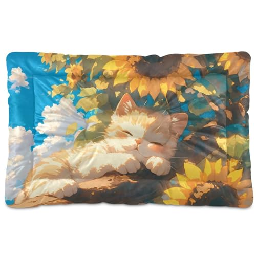 Hundebettunterlage mit niedlichen Sonnenblumen, waschbar, weich, rutschfest, für große, mittelgroße und kleine Hunde, 91,4 x 61 cm von Yoogain