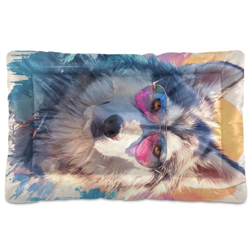 Hundehütte mit Sonnenbrille, waschbar, weich, rutschfest, für große, mittelgroße und kleine Hunde, 91,4 x 61 cm, Weiß von Yoogain