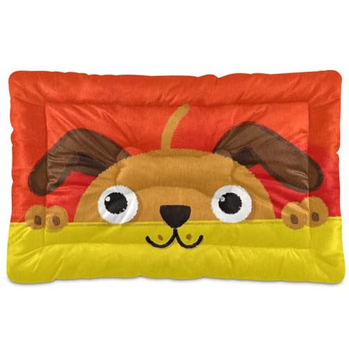 Hundehütte mit niedlichem Cartoon-Motiv, waschbar, weich, bequem, rutschfeste Unterseite, für große, mittelgroße und kleine Hunde, 91,4 x 61 cm, Gelb / Rot von Yoogain