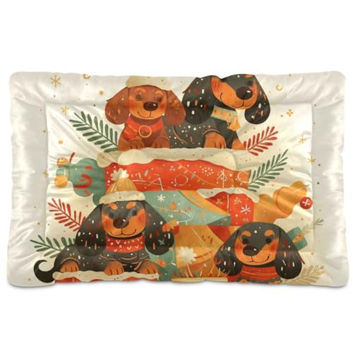 Hundematratze, Motiv: niedliche Weihnachtsdackel, waschbar, weich, bequem, rutschfeste Unterseite, für große, mittelgroße und kleine Hunde, 91,4 x 61 cm von Yoogain