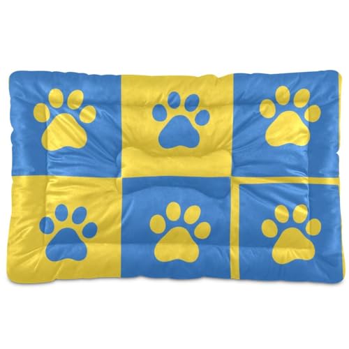 Hundematratze, waschbar, weich, bequem, rutschfeste Unterseite, für mittelgroße und große Hunde, 91,4 x 61 cm, Blau / Gelb von Yoogain