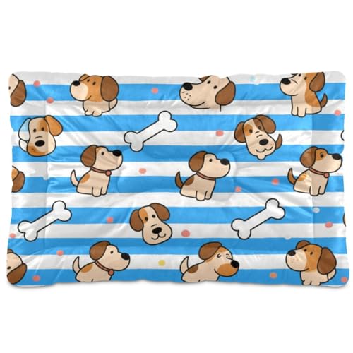 Hundematratze, waschbar, weich, bequem, rutschfeste Unterseite, für mittelgroße und große Hunde, 91,4 x 61 cm, Blau / Weiß gestreift von Yoogain