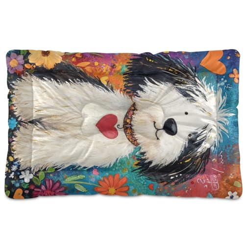Hundeschlafmatratze mit buntem Blumenmuster, waschbar, rutschfest, weich, bequem, Haustierbett für große, mittelgroße und kleine Hunde, 91,4 x 61 cm von Yoogain
