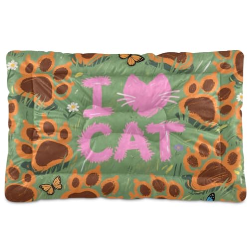 I Love Cats Hunde- und Katzenbett, waschbar, weich, bequem, rutschfeste Unterseite, für große, mittelgroße und kleine Hunde, 91,4 x 61 cm, Grün von Yoogain