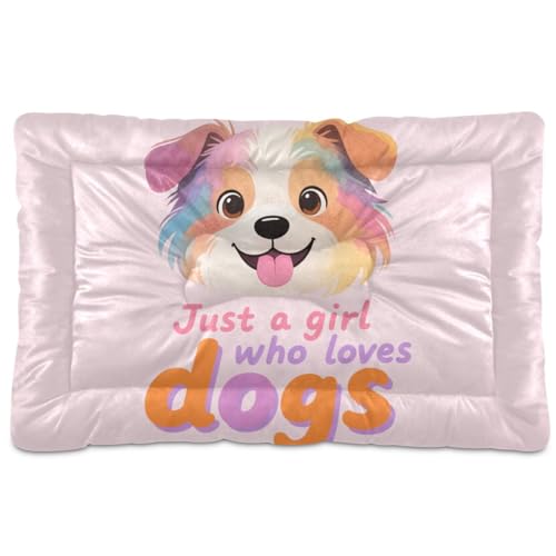 Just A Girl Who Loves Dogs Hundebett, waschbar, weich, bequem, rutschfeste Unterseite, Hundekäfig-Matte für große, mittelgroße und kleine Hunde, 91,4 x 61 cm von Yoogain