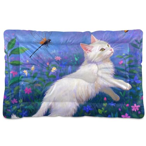 Kunst-Ölgemälde, Cartoon-Blume, Katze, waschbar, Haustiermatratze, rutschfest, weich, bequem, für mittelgroße und große Hunde, 91,4 x 61 cm von Yoogain