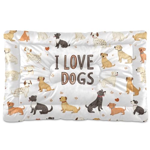 Love Dogs Hunde-Schlafmatratze, waschbar, weich, bequem, rutschfeste Unterseite, Haustierbett für mittelgroße und große Hunde, 91,4 x 61 cm, Weiß von Yoogain