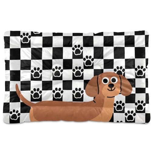 Lustiges Dackel-Hunde-/Katzenbett, waschbar, weich, bequem, rutschfeste Unterseite, für mittelgroße und große Hunde, 91,4 x 61 cm, Schwarz / Weiß von Yoogain