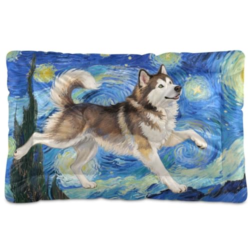 Schlafmatte für Haustiere, Motiv: tanzender sibirischer Husky, Ölgemälde, waschbar, weich, bequem, rutschfeste Unterseite, für große, mittelgroße und kleine Hunde, 91,4 x 61 cm von Yoogain