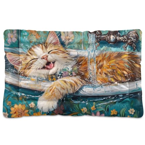 Süße norwegische Safari-Katzen-Badewanne, waschbar, Hunde-Schlafmatratze, rutschfest, weich, bequem, Hundekäfig-Matte für mittelgroße und große Hunde, 91,4 x 61 cm von Yoogain