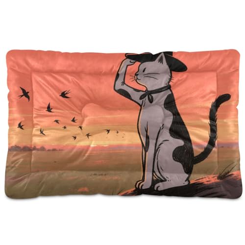 Sunset Prairie Katze, Cowboy, waschbare Haustier-Schlafmatte, weich, rutschfest, Haustierbett für große, mittelgroße und kleine Hunde, 91,4 x 61 cm von Yoogain