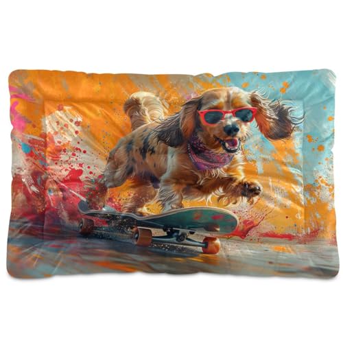 Verspielter Dackel-Hundeskateboard, Retro-Street-Stil, waschbar, Haustier-Schlafmatte, rutschfest, weich, bequem, Hundekäfig-Matte für mittelgroße und große Hunde, 91,4 x 61 cm von Yoogain