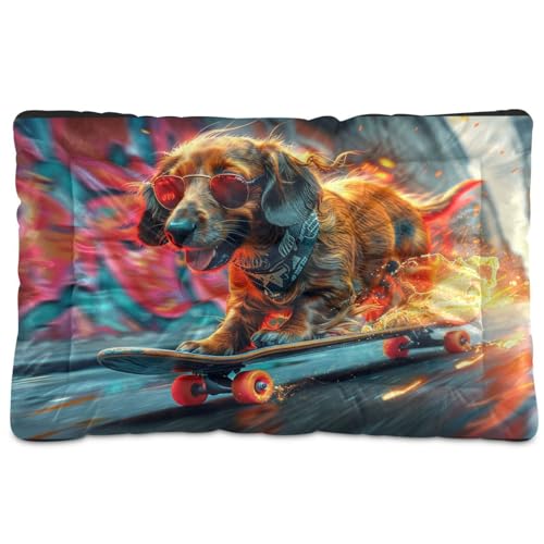Verspielter Dackel-Hundeskateboard, Retro-Street-Stil, waschbar, Haustiermatratze, rutschfest, weich, bequem, Haustierhütte, Betten für mittelgroße und große Hunde, 91,4 x 61 cm von Yoogain