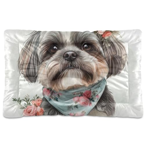 Wasserfarbener, niedlicher Hundekopf mit Blumen, waschbar, weich, rutschfest, für große, mittelgroße und kleine Hunde, 91,4 x 61 cm von Yoogain