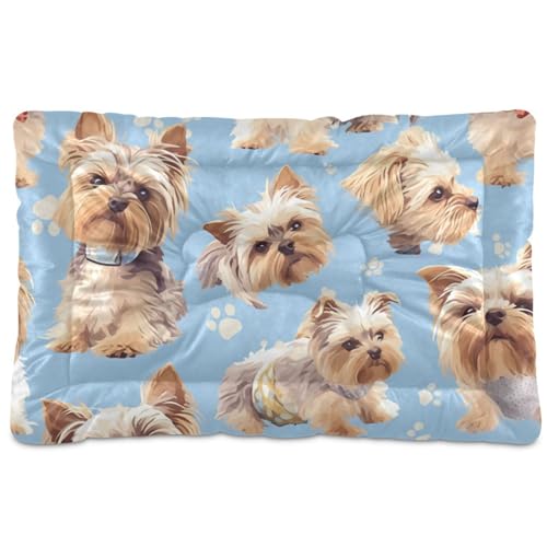 Yorkshire Terrier Hundebett, waschbar, weich, bequem, rutschfeste Unterseite, für mittelgroße und große Hunde, 91,4 x 61 cm, Blau von Yoogain