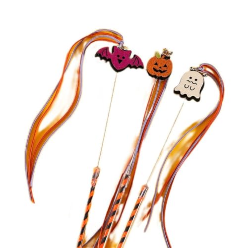 Yooghuge Hübsches Katzenspielzeug Mit SpecterPumpkinGlitters Katzenübungsspielzeug Für Den Innenbereich Kätzchenstab Halloween Kürbisspielzeug Katzenstockspielzeug Katzenspielzeug Für Katzen von Yooghuge