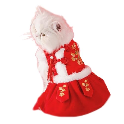 Yooghuge Katzenkleidung, Chinesisches Neujahrs-Outfit mit Katze, pelziges Futter, Tang-Anzug-Outfit, festlicher Katzen-Schneeanzug, chinesisches Neujahrs-Outfit, Winterbekleidung für Katzen Welpen von Yooghuge