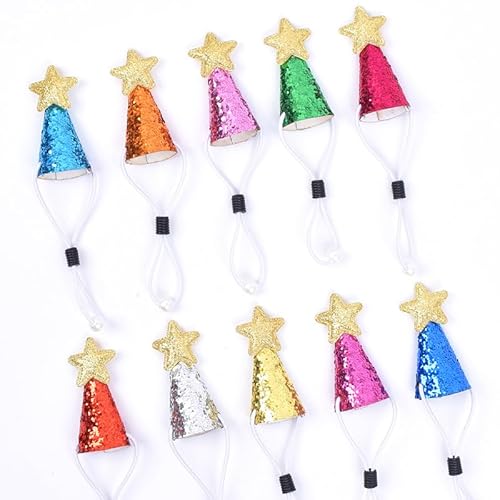 Geburtstagshut für Hunde, Mini-Partyhüte für Stofftiere, bunt, glitzernd, für Welpen, Katzen, mit verstellbarem Riemen, für kleine Tiere, Kinder und Plüsch-Teddys (6 x 2 cm (Stern)) von Yoolhamy