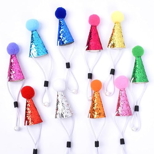 Geburtstagshut für Hunde, Mini-Partyhüte für Stofftiere, bunt, glitzernd, mit verstellbarem Riemen, für kleine Tiere, Kinder und Plüsch-Teddys (6 x 2 cm (Kugel)) von Yoolhamy