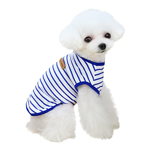 Haustier Hund Gestreiftes T-Shirt für kleine Hunde Katzen Kleidung Sommer Baumwolle Shirt Welpe Kleidung Ärmellose Weste Kurze Shirts, S-XXL (Blau, L) von Yoolhamy