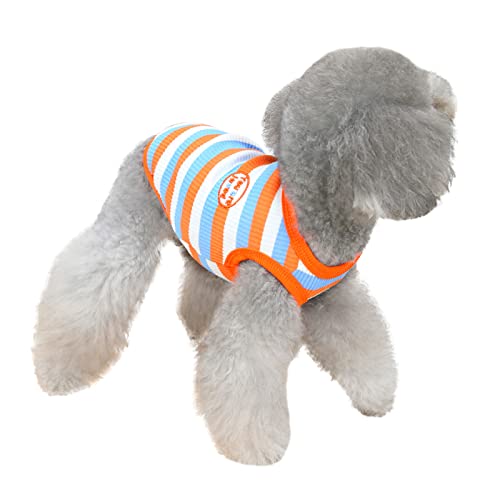 Haustier Hund Gestreiftes T-Shirt für kleine Hunde Katzen Kleidung Sommer Baumwolle Shirt Welpen Kleidung Ärmellose Weste Kurze Shirts, S-XXL (Orange, M) von Yoolhamy