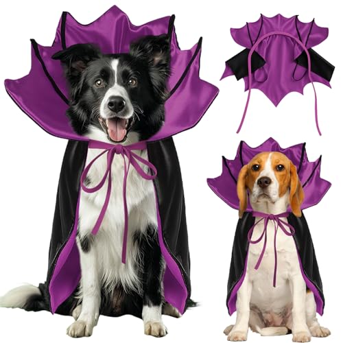 Yoolhamy Halloween Kostüm Hund Katzen für Klein Große Hundekostüm Vampir Umhang Schwarz/Rot Schwarz/Violett Katzenkostüm Dog Halloween Costume von Yoolhamy