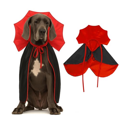 Yoolhamy Hunde-Halloween-Kostüm, Haustierumhang für große und extra Hunde, lustiges rot-schwarzes Halloween-Kostüm mit Nackenpanzer, verstellbarer Riemen, Idee für Vampir-Party, Cosplay von Yoolhamy