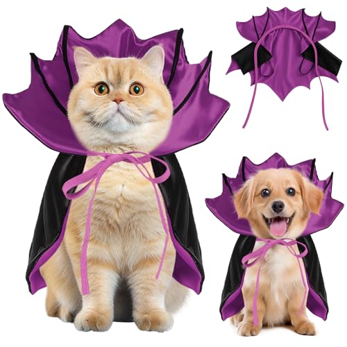 Yoolhamy Halloween Kostüm Hund Katzen für Klein Große Hundekostüm Vampir Umhang Schwarz/Rot Schwarz/Violett Katzenkostüm Dog Halloween Costume von Yoolhamy