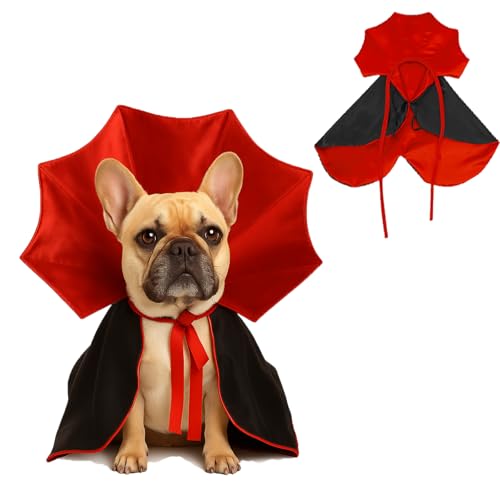 Yoolhamy Hunde-Halloween-Kostüm, Haustierumhang für mittelgroße und große Hunde, lustiges rot-schwarzes Halloween-Kostüm mit Nackenpanzer, verstellbarer Riemen, Idee für Vampir-Party, Cosplay von Yoolhamy