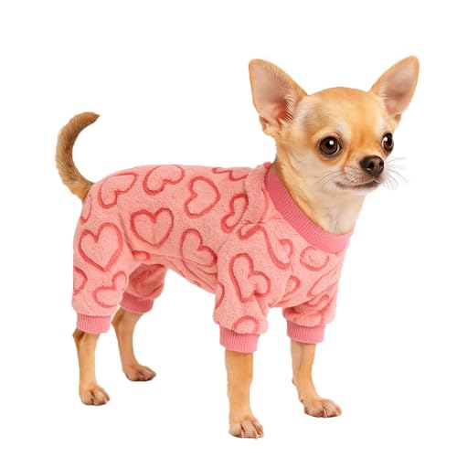 Yoolhamy Hunde-Pyjama für kleine Hunde und Katzen, Fleecepullover, Herz-Einteiler, Kleidung, weicher rosa Schlafanzug, Strampler, vierbeinig, Nachtwäsche, für Welpen, Chihuahua, Yorkie (rosa Herz, S) Yoolhamy Hunde-Pyjama für kleine Hunde und Katzen, Fleecepullover, Herz-Einteiler, Kleidung, weicher rosa Schlafanzug, Strampler, vierbeinig, Nachtwäsche, für Welpen, Chihuahua, Yorkie (rosa Herz, S) von Yoolhamy