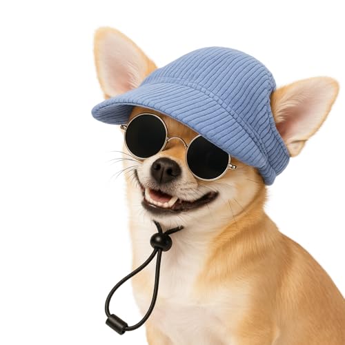 Yoolhamy Hundehut, Sonnenschutz für Hunde, Sommerschutz, niedlich, Welpen, kleine, mittelgroße und große Hunde, Baseballkappe mit Kinnriemen (Blau, XL) von Yoolhamy