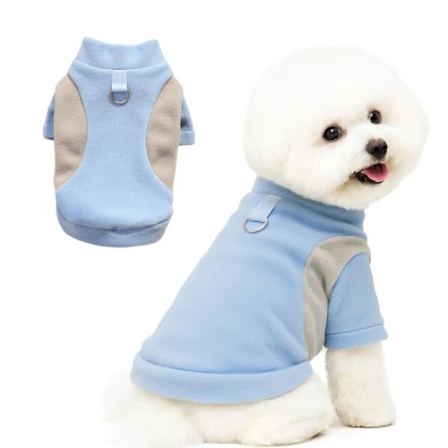 Yoolhamy Hundekleidung, Winterpullover für kleine Hunde, Fleece, warmes Outfit mit D-Ring, weicher Haustiermantel, Chihuahua, Schnauzer, Shih Tzu, Yorkie, Französische Bulldogge (Blau, M) von Yoolhamy