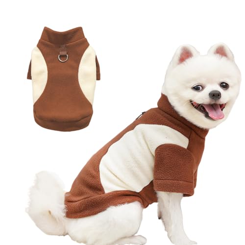 Yoolhamy Hundekleidung, Winterpullover für kleine Hunde, Fleece, warmes Outfit mit D-Ring, weicher Haustiermantel, Chihuahua, Schnauzer, Shih Tzu, Yorkie, Französische Bulldogge (Braun, L) von Yoolhamy