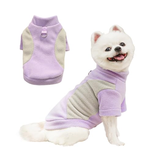 Yoolhamy Hundekleidung, Winterpullover für kleine Hunde, Fleece, warmes Outfit mit D-Ring, weicher Haustiermantel, Chihuahua, Schnauzer, Shih Tzu, Yorkie, Französische Bulldogge (Lila, L) von Yoolhamy