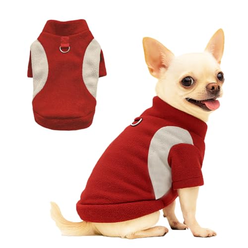 Yoolhamy Hundekleidung, Winterpullover für kleine Hunde, Fleece, warmes Outfit mit D-Ring, weicher Haustiermantel, Chihuahua, Schnauzer, Shih Tzu, Yorkie, Französische Bulldogge (Rot, L) von Yoolhamy