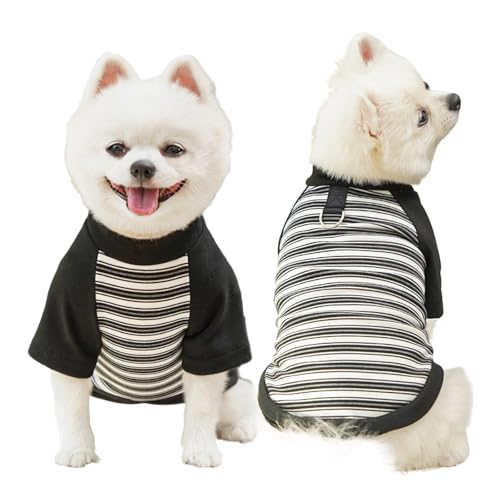 Yoolhamy Hundekleidung für kleine Hunde, Winter, warm, gestreift, Outfits mit Leinenring, weiche Sweatshirts für Chihuahua, Schnauzer, Shih Tzu, Yorkie, Französische Bulldogge (Schwarz, S) von Yoolhamy