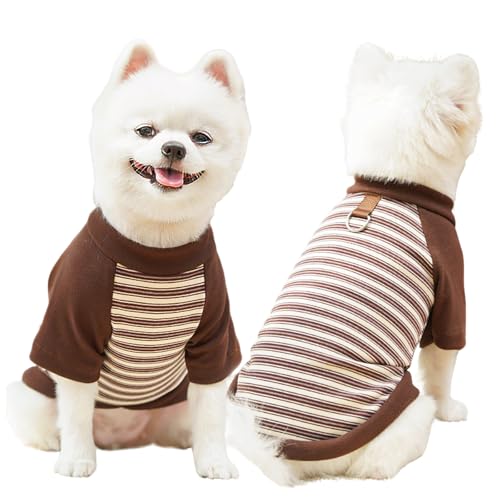 Yoolhamy Hundekleidung für kleine Hunde, warm, gestreift, mit Leinenring, weiche Sweatshirts für Chihuahua, Schnauzer, Shih Tzu, Yorkie, Französische Bulldogge, Braun, Größe L von Yoolhamy