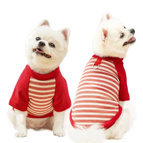 Yoolhamy Hundekleidung für kleine Hunde, warm, gestreifte Outfits mit Leinenring, weiche Sweatshirts für Chihuahua, Schnauzer, Shih Tzu, Yorkie, Französische Bulldogge (Rot, M) von Yoolhamy