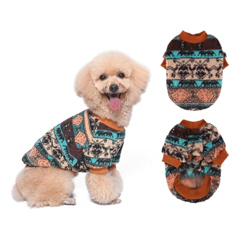 Yoolhamy Hundepullover für Kleine Hunde, Fleece Hunde Pullover, Winter Hundepulli, Ethnische Boho Winterkleidung Weich und warm Pullover Hund Thermische Welpen Dog Sweater (Brown, L) von Yoolhamy