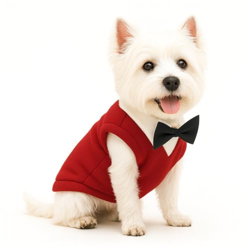 Yoolhamy Hundepullover mit Fliege, Winterkleidung, Haustier-Smoking-Outfits für kleine mittelgroße Hunde, warmer Fleecekostüm, Pullover für Chihuahua, Schnauzer, Shih Tzu, Yorkie, Weihnachten von Yoolhamy