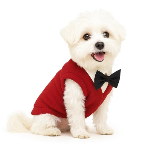 Yoolhamy Hundepullover mit Fliege, Winterkleidung, Haustier-Smoking-Outfits für kleine mittelgroße Hunde, warmer Fleecekostüm, Pullover für Chihuahua, Schnauzer, Shih Tzu, Yorkie, Weihnachten von Yoolhamy