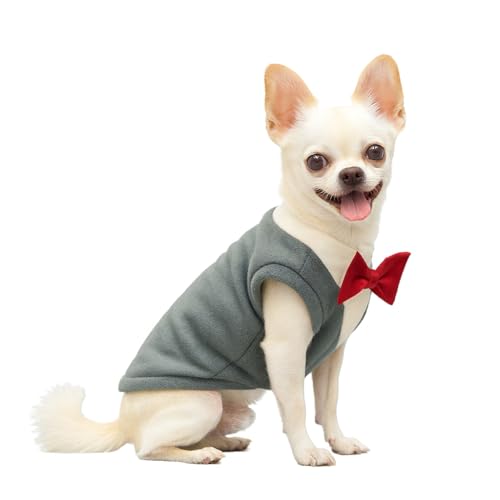 Yoolhamy Hundepullover mit Fliege, Winterkleidung, Haustier-Smoking-Outfits für kleine mittelgroße Hunde, warmer Fleecekostüm, Pullover für Chihuahua, Schnauzer, Shih Tzu, Yorkie, Weihnachten von Yoolhamy