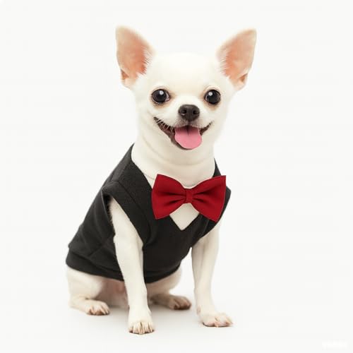 Yoolhamy Hundepullover mit Fliege, Winterkleidung, Haustier-Smoking-Outfits für kleine mittelgroße Hunde, warmer Fleecekostüm, Pullover für Chihuahua, Schnauzer, Shih Tzu, Yorkie, Weihnachten von Yoolhamy